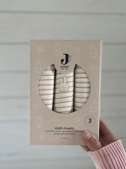Muslin cloths 3 pack ~ Miffy Nijntje biscuit stripe