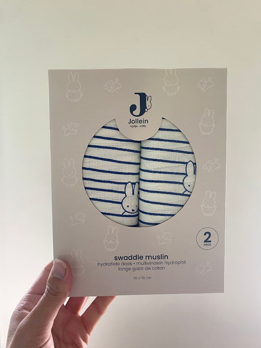 Muslin swaddles 2 pack ~  Miffy Nijntje navy stripe